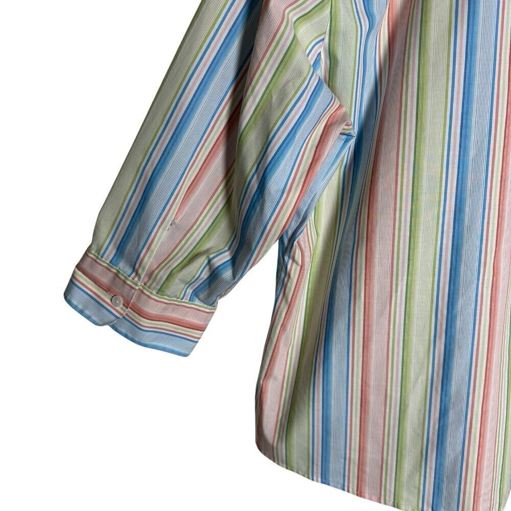 Foxcroft Wrinkle Free Striped 3/4 Sleeve Top Sz 14P Button Cotton Travel *Flaw - Picture 8 of 11